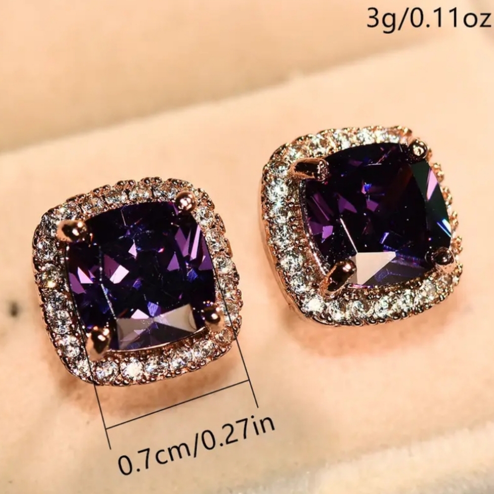 Purple Amethyst Halo Earrings - Picture 6 of 8